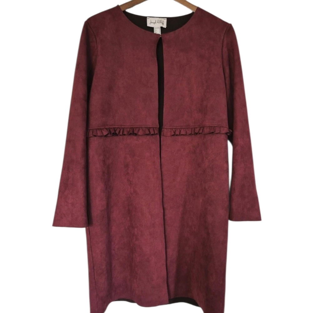 Joseph Ribkoff Faux Suede Merlot Open Seam Long Line Jacket Size 10